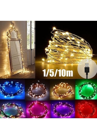Çok Renkli 5/10 M Su Geçirmez Usb Led Bakır Tel Peri Dize Işıklar Çelenk Dekorasyon 5m 50leds Çok Renkli
