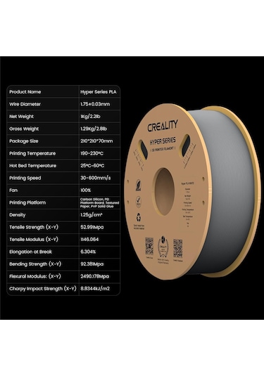 Creality Hyper Pla Gri 1.75mm 1000gr Filament - Urhanshop Yetkili Satış