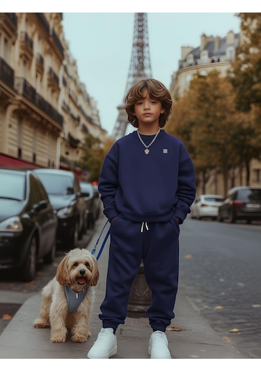 Bisiklet Yaka Eşofman Takımı Lacivert