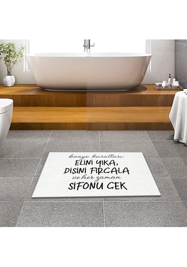 Evaşk Banyo Paspası İpeksi Kadifemsi Halı Yüzey Kaymaz Taban 45x75 BM00845B Beyaz