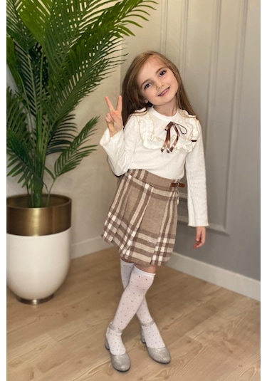 Şort Etek Kız Çocuk Takım Mnk0561 Bej