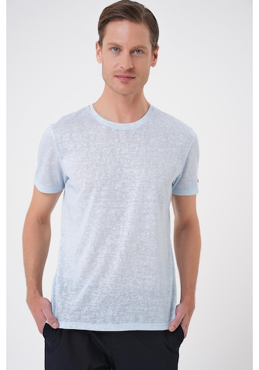 Comfort Fit Bisiklet Yaka Viskon Karışımlı Casual Mavi Tişört Ts 902 Mavi