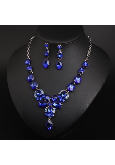 Kristal Değerli Taşlar, Köprücük Kemiği Gerdanlığı Küpe Seti, Su Damlası Kadın Aksesuarları Yeşil