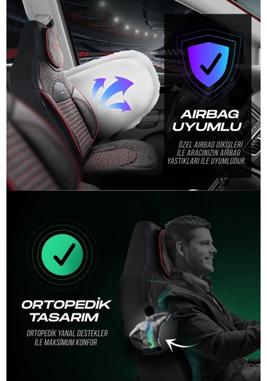 Füme - Kırmızı Panda Enzo Serisi Keten Kumaş Oto Koltuk Kılıfı - Tam Set