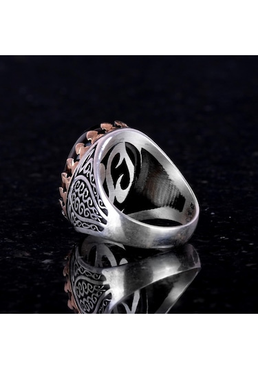 925 Ayar Katı Gümüş Erkek Yüzük - Doğal Taşlarla El Yapımı Şıklık Kaplan Göz Taşı Gümüş