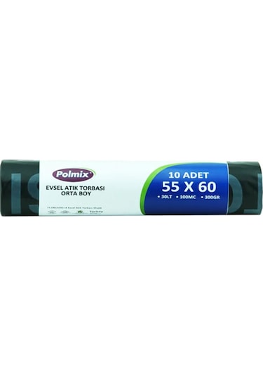 Polmix Evsel Atık Torbası Orta Boy 12 Adet Siyah 55 x 60 CM