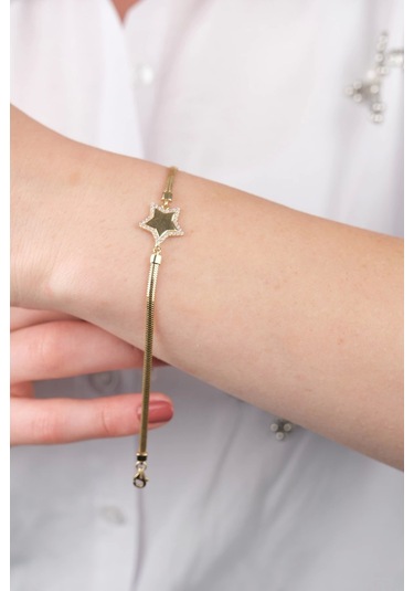14 Ayar Altın İtalyan Zincirli Yıldızlı Bileklik Gold Sarı Altın