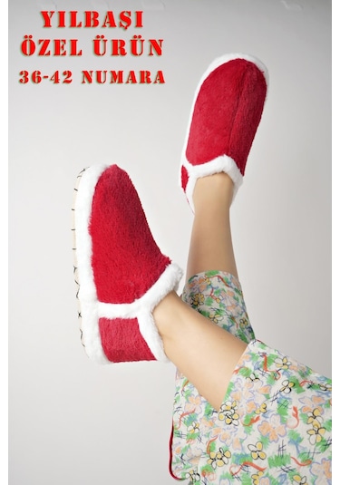 Modafrato Vıola Kadın Panduf Ev Ayakkabısı Ev Botu Kırmızı