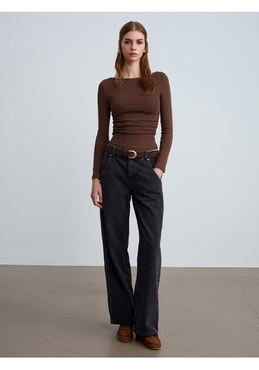 31401 Büzgülü Kayık Yaka Top-açık Kahve Açık Kahve