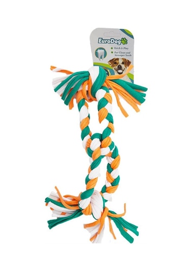 Euro Dog Köpek Diş İpi 2 Halka Beyaz/Turuncu/Yeşil 35 Cm