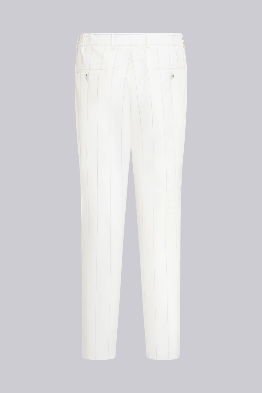 Beyaz Slim Fit Sivri Yaka Çizgili Keten Casual Takım Elbise Beyaz