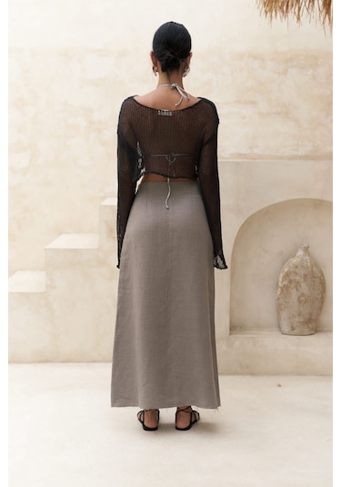 Mai Collection Mai Studios Co. Daisy Füme İnce Triko Crop Füme