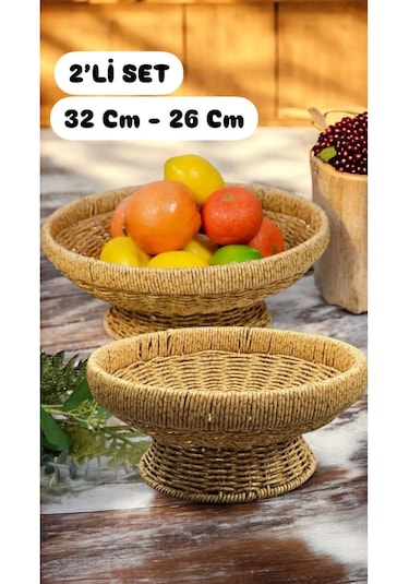 2'li Set Yuvarlak 32 Cm Ve 26 Cm Ayaklı Meyvelik 700696 Dekoratif