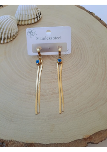 Dali Shop Nazar Boncuklu Sallantılı Çelik Küpe Altın