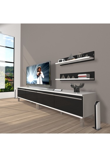Decoraktiv Eko 220t Mdf Krom Ayaklı Tv Ünitesi Tv Sehpası Beyaz - Ceviz