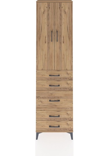 Arges Dolap 2 Raflı 5 Çekmeceli Tek Askılı 60x30x221 Çam-çam Çam