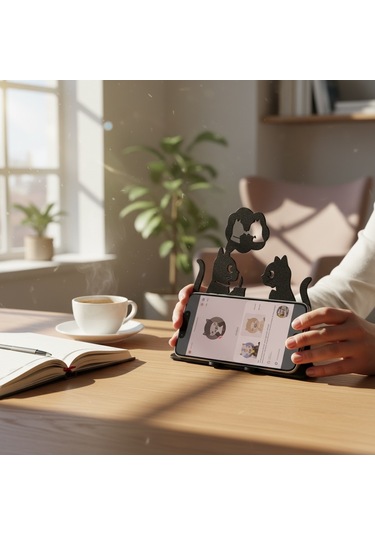 Kedi Figürlü Metal Masaüstü Dekor Kahve Sohbeti Tasarım Obje