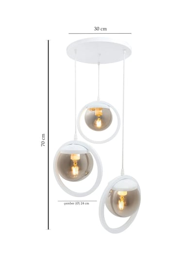 Halka 3 Lu Tepsi. Glop Füme Rengi Camlı Beyaz Avize. Salon, Mutfa Beyaz