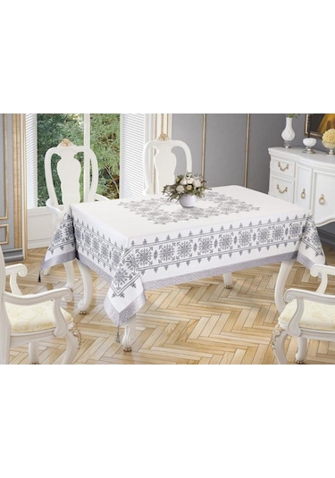 Kanaviçe Baskılı Sultan Masa Örtüsü Silver 160X300 Cm (541544345)