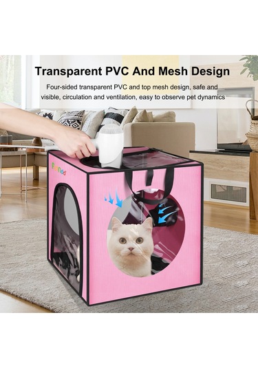 Funadd Pet Banyo Kurutma Kutusu Taşınabilir Katlanır Kurutma Kafesi, 5kg'a Kadar Evcil Hayvanlar İçin Uygun Pembe