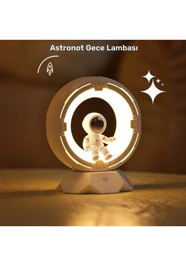 Honeybeeshop Bgprıder Modern Astronot Gece Lambası Pembe Dokunmatik 3 Renk Led 4 Parlaklık Seviyeli 1200mah Şarjlı Yatak Odası Masa Lambası Doğum Günü Noel Hediyesi Pembe