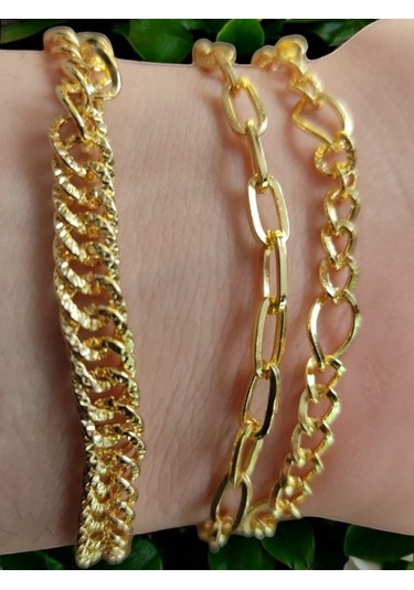 Feron Accessories Kadın 3 Adet Bileklik Kombin Seti Gold