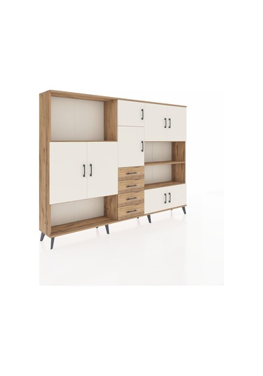 Arges Dolap 9 Raflı 4 Çekmeceli 8 Kapaklı 220x30x163 Çam-aytaşı/ç Çam-aytaşı/çam