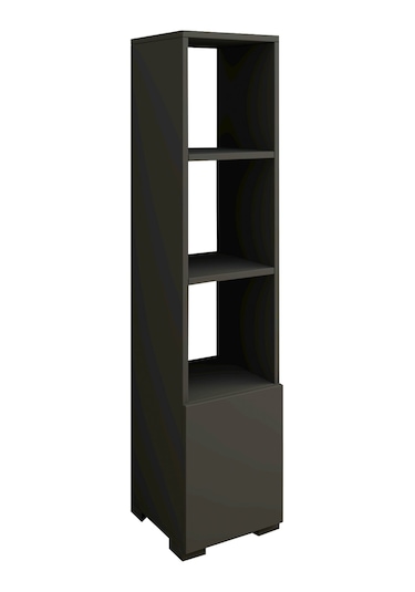 Kuzey 4 Raflı, Kapaklı Minimal Beyaz Kitaplık Antrasit