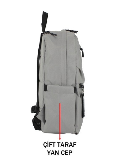 Gri Okul Sırt Çantası Ortaokul Lise Geniş İç Hacim Su Geçirmez Kumaş Yandan Cepli Gri