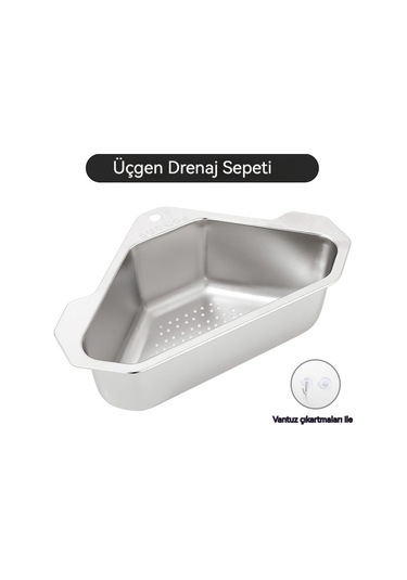 Eastmeetwest - 304 Paslanmaz Çelik Lavabo Filtresi, Deliksiz Üçgen Raf, Artıklar İçin Pratik Çözüm Gümüş