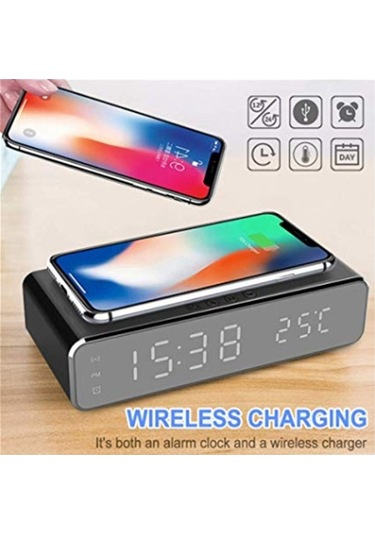 Novahub Çok Fonksiyonlu Kablosuz Şarj Saati: Led Ekran, Termometre, Alarm, Gece Lambası, Gümüş Renk, Masaüstü Şarj Ve Saat