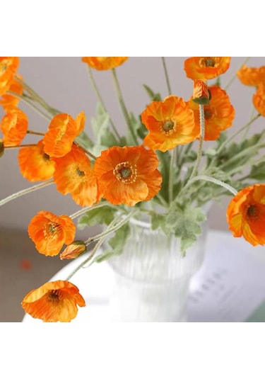 Yapay Çiçek Gelincik Çiçeği Turuncu Renk 3 Çiçek 1 Tomurcuk 59cm