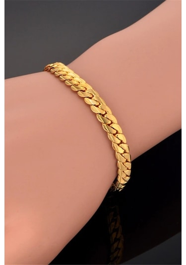 Ezme Hasır Yassı Yılan Sarı Erkek Çelik Bileklik Künye Scb19 Altın