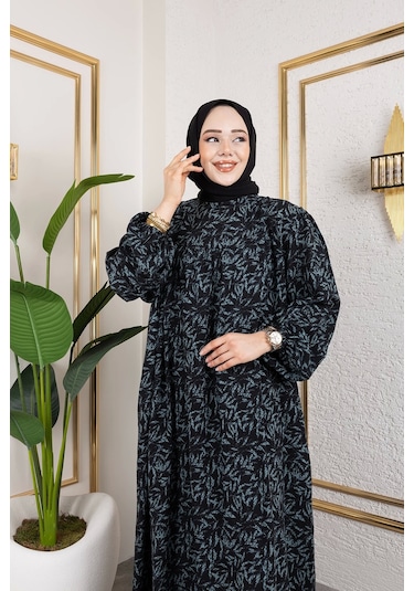 Nevayla Moda Robalı Desenli Viskon Elbise - Yeşil / E0126 Yeşil