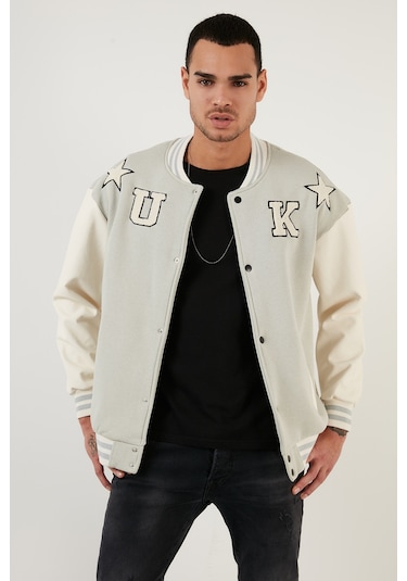 Buratti Oversize Kolej Yaka Cepli Bomber Erkek Ceket 628Mnh178 Gri