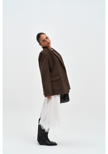 Lina Dantel Detay Beyaz Saten Etek Beyaz