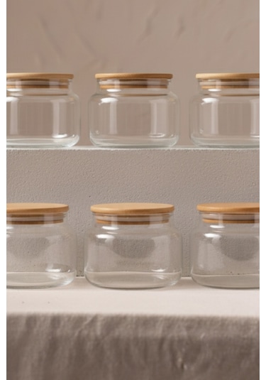 Basic Bambu Kapaklı 6'lı Cam Kavanoz Seti 350 Cc Renkli