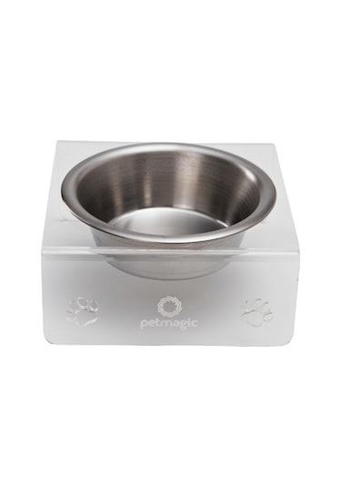 Petmagic Akrilik Çelik Kase Tekli Evcil Hayvan Kedi Ve Mini Irk Köpek Mama Kabı-şeffaf