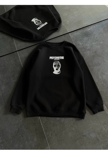 Vexor Kışlık Bisiklet Yaka Baskılı Sweatshirt - Siyah