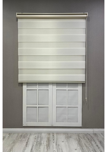 Zebra Stor Perde Geniş Plise Güneşlik Perde Krem Krem