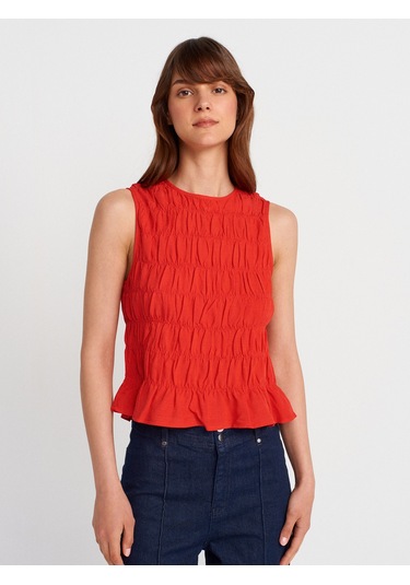 Dilvin 50845 Kolsuz Crop Bluz-kırmızı Kırmızı