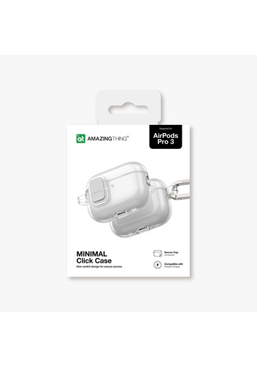 Airpods Pro 3 Uyumlu Amazingthing Magnetik Kilit Tasarımlı Minimal Serisi Kılıf Şeffaf Şeffaf