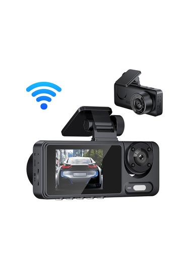 Lemestar Üçlü Kamera Araç Kaydedici - 1080p Full Hd Gece Görüşü - Ön+iç+arka Eşzamanlı Kayıt - Wifi İle Bağlantı Desteği