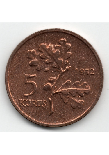 5 Kuruş 1972 Çil Eski Madeni Para