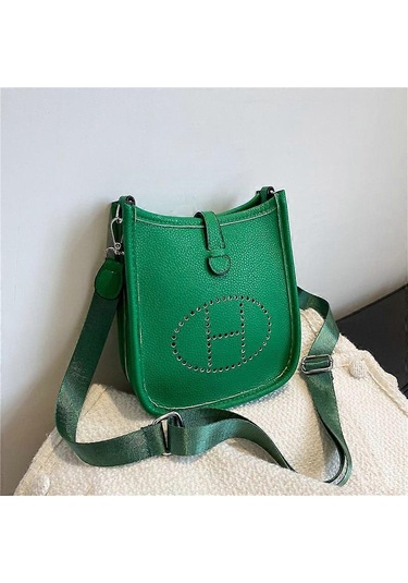 Moda Kadın Düz Renk Basit Küçük Kare Çanta Doku Tek Omuz Çapraz Askılı Pu Harf Bayan Çanta Haki Diğer