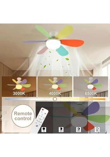 Dashanshop Xbate Akıllı Tavan Fanı 52.07 Cm Uzaktan Kumandalı 3 Hızlı 3 Renk Led Aydınlatma E26 E27 Vida Tabanı Yatak Mutfak Banyo Garaj İçin