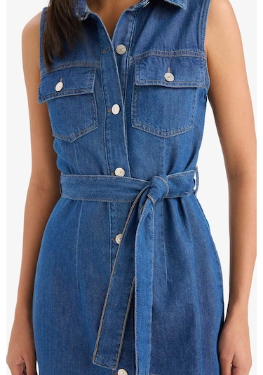 Defacto Gömlek Yaka Kuşaklı Yumuşak Jean Midi Elbise E1286ax25smnm28 Mavi Defacto Gömlek Yaka Kuşaklı Yumuşak Jean Midi Elbise E1286ax25smnm28 Mavi