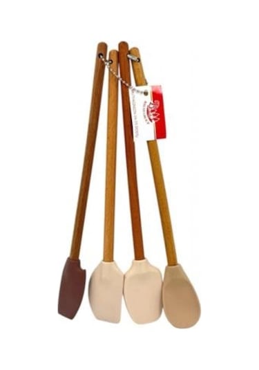 Balsa 4'lü Silikon Mutfak Spatula Kaşık Seti Kahverengi