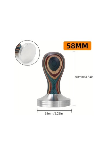 Motion003 58mm Kahve Dübeli Alıkısscafe Premium Kahve Dizgisi 304 Paslanmaz Çelik Çıkarılabilir Düz Taban Renkli Ahşap Sap Espresso Demleme Aracı Ahşap