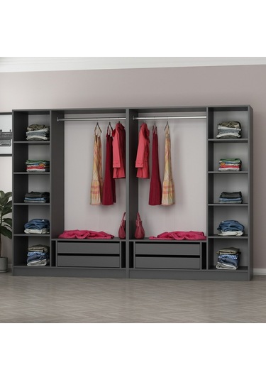 Minar Kale 6 Kapaklı 4 Çekmeceli Dolap Antrasit 190cm Antrasit